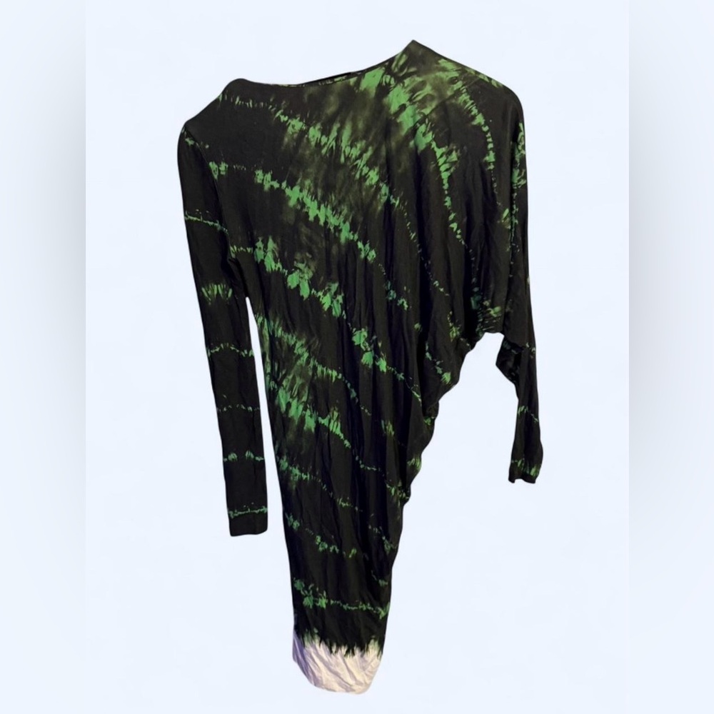 Stella McCartney Italian Green & Black Tie Dye Asymmetrical Bodycon Dress EU 36